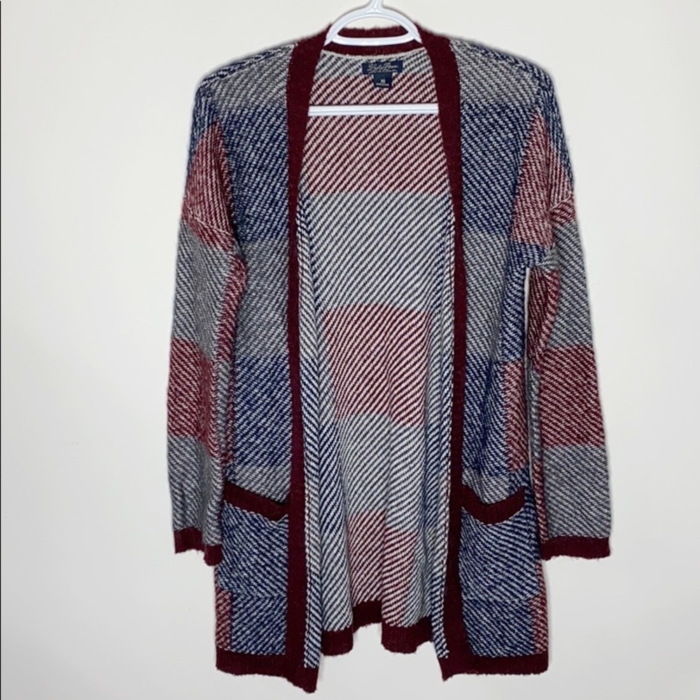 Lucky Brand Buffalo plaid wool blend open long cardigan size XS